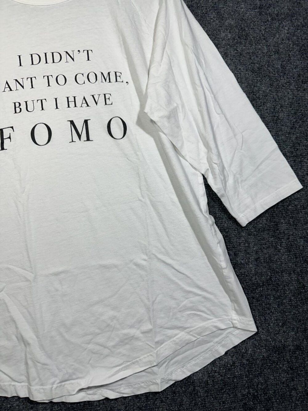 Ten Sixty Sherman Tee Shirt Womans Large White Cotton I have FOMO Funny 3/4 Slee - Picture 4 of 7